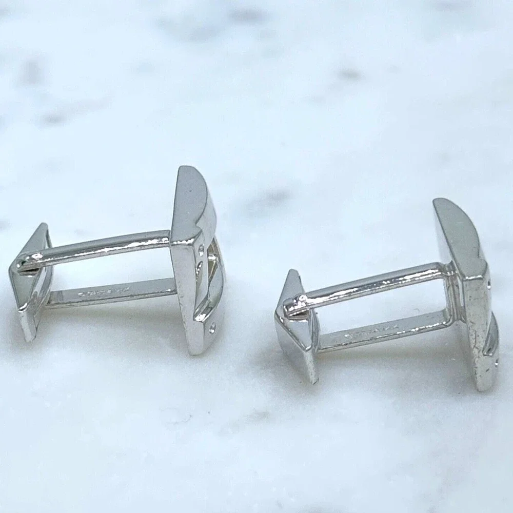 925 Silver Trim & 14K Gold Center Rectangle Elegant Formal Whale Back Cufflinks